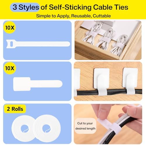 [313Pcs] Cable Management Kit, Reusable Computer Desk Cord Organizer, White - Image 5