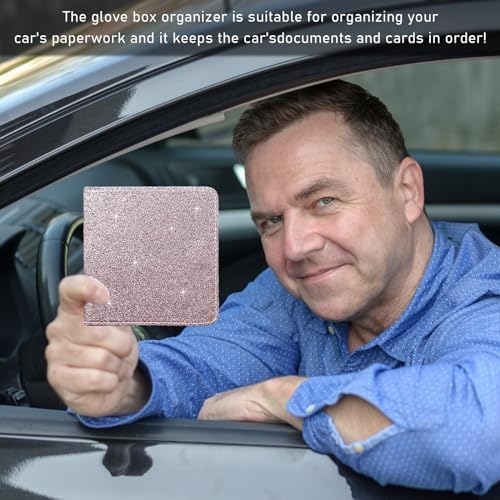 Ziciner Car Registration and Insurance Holder, Auto Card Document Glove Box Organizer with Magnetic Closure, Universal Vehicle Interior Accessories for Cars SUVs (Glitter Pink-Small) - Image 5