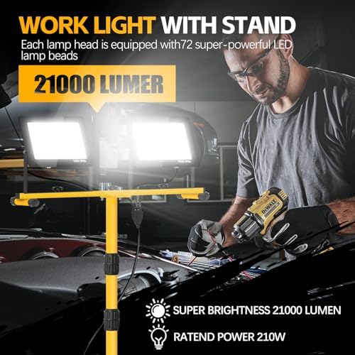 Work Lights with Stand, 14000 Lumen 2 Adjustable Heads LED Work Light - Image 6