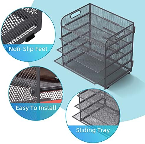 Supeasy 5 Trays Paper Organizer Letter Tray with Handle-Mesh Desk File Organizer, Grey Paper Sorter Desk Organizer for Office, Home or School - Image 3