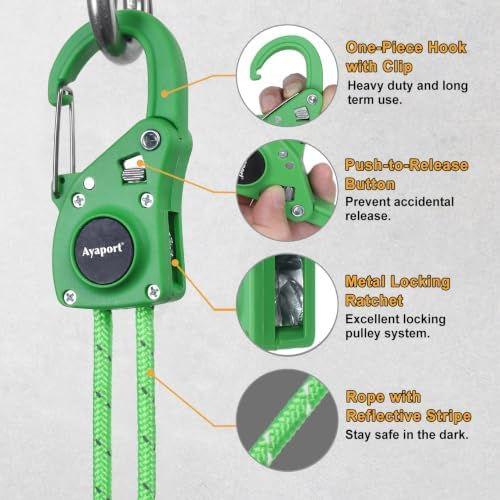 Ayaport Rope Tie Down Ratchet with Carabiner Clip 1/4" x 12', 4pcs - Image 2