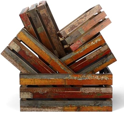 Barydat 5 Pack Wooden Crates for Display Storage, Colored Drawing, Random by home