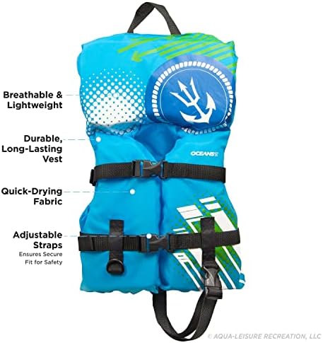 Aqua Oceans 7 Life Jacket for Kids - US Coast Guard Approved Life Vest for Infant, Child & Youth Boys and Girls, Open-Side PFD for Boating, Swimming & Water Sports - Image 2