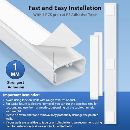 ZhiYo 32in White Cord Cover, TV Cord Hider for Wall Mount, 1.5inW x 0.75inH - Image 6