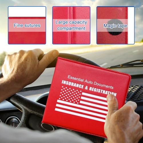 Ziciner Car Registration Insurance Holder, 2Pack Essential Auto Card Document Glove Box Organizer with Touch Fastener, Vehicle Interior Accessories Perfect for Most Car, Truck, SUV (Red/White Flag) - Image 3