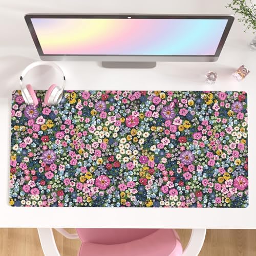 Faux Leather Large Mouse Pad, Office Desk Mat, 31.5"x15.7", Blooming Flower by ColorfulStar