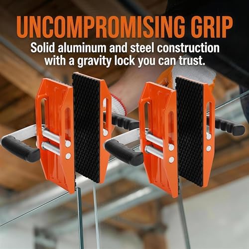 2 Pack Granite Carrying Clamps (660 lbs Capacity) – Heavy Duty Slab Lifter for Stone, Quartz, Marble & Glass, Non-Slip Rubber Grip, Ergonomic Handles with 2 Pairs Protective Gloves - Image 4