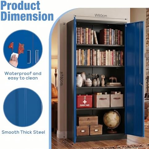 SUXXAN 71-Inch Metal Garage Storage Cabinet with Locking Doors,Black-Blue - Image 4