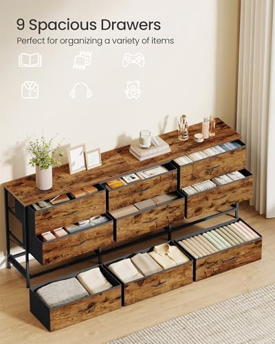 SONGMICS Dresser with 9 Fabric Drawers, TV Stand for TVs Up to 70 Inches - Image 5