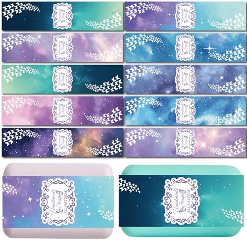 CREATCABIN 100 Pcs Soap Wrapper 10 Styles Starry Sky Art Soap Paper Wrap Tape Vertical Soap Tag Sleeves Covers Band Label Packaging Supplies for Handmade Soap Bars Gift Wrapping 2 x 8.3 Inch by CREATCABIN