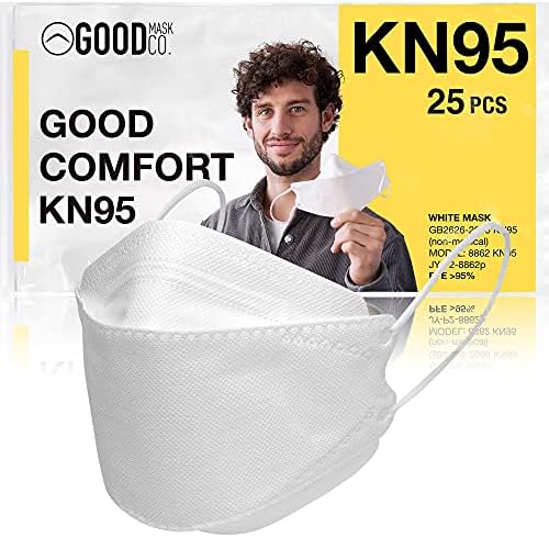 Good Mask Co. Good Comfort KN95, Disposable KN95, Folding, Comfortable, Bulk Face Masks (25 Pack of Masks, White) by TheGoodMaskCo