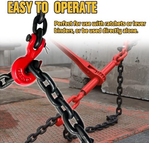 G80 Transport Binder Chain 5/16" x10ft - 4900 lbs WLL Heavy Duty Tow Chain for Trailers & Trucks - Clevis Grab Hooks (Oiled Black) - ASTM A306 Compliant - Image 5