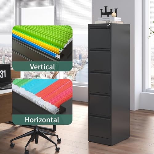 5 Drawer File Cabinet with Lock,Metal File Cabinet for Home Office - Image 6