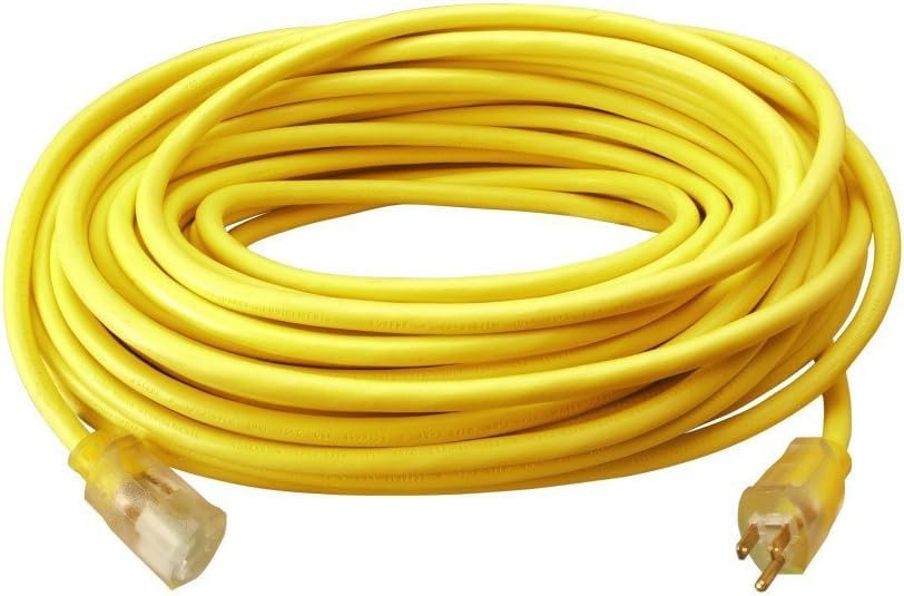 Southwire Outdoor Extension Cord – Durable Vinyl Jacket for For Farm, Ranch & Workshop - Lighted End With Reinforced Blades - SJTW, Yellow - 12 Gauge, 3 Prong - 50 Feet - Image 2