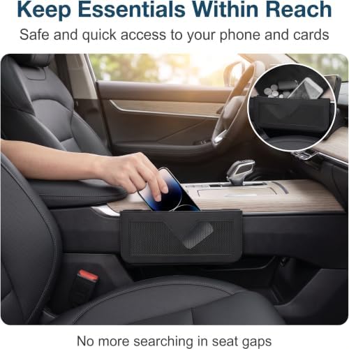 PU Leather Car Seat Gap Storage Pocket, Multifunctional Elastic Mesh Side Organizer, Self-Adhesive Anti-Scratch Car Side Storage Pouch Holds Phone Cards Receipts (Black) - Image 4