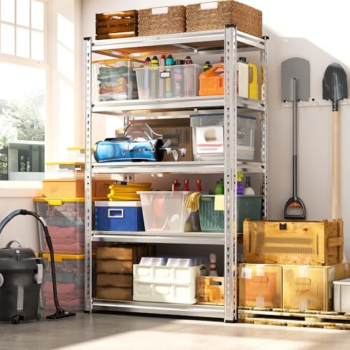 REIBII Storage Shelves 2020LBS Garage Shelving Heavy Duty Metal Shelving Adjustable 5 Tier Pantry Shelves for Garage Pantry Closet Kitchen Basement 28" W x 12" D x 59.8" H, 4 Pack - Image 6