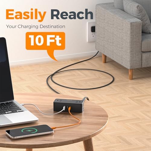 TESSAN Extension Cord 10 FT, Power Strip with 900J Surge Protection, Black - Image 2