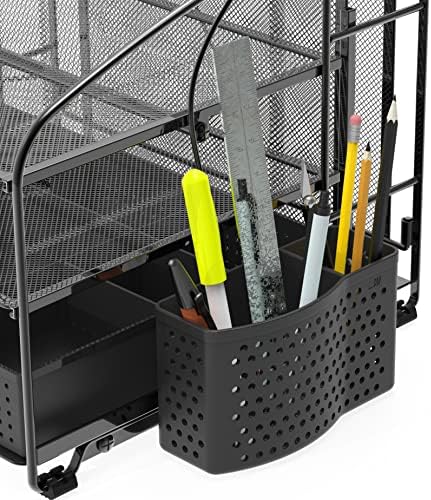 Simple Houseware 3-Tier Desk Organizer with Sliding Drawer, Black - Image 4