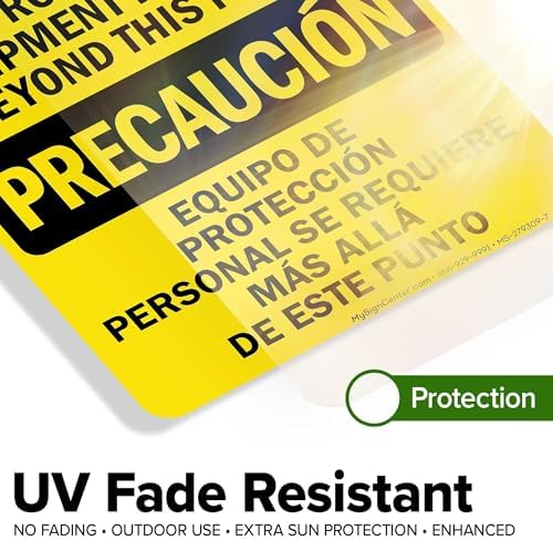 Caution Personal Protective Equipment Required Beyond This Point Bilingual Osha Sign, 10x7 Inches, 4 Mil Vinyl Decal Stickers Weather Resistant, Made in USA by My Sign Center - Image 4