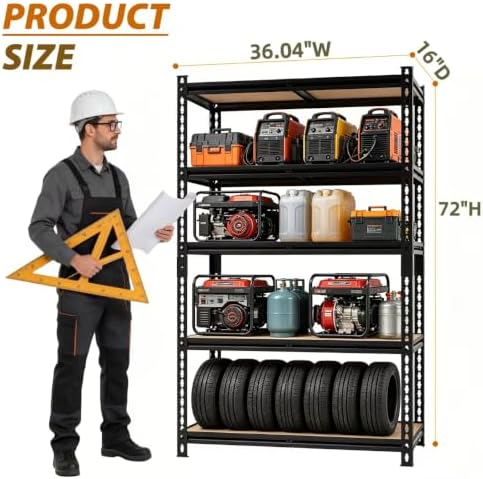 72" H Heavy-Duty Garage Shelving | Metal Garage Storage Racks, 3,500-pound Capacity; Adjustable Shelving for Garage Storage, Multi-Purpose Shelving Unit,72H*36.04W*16D - Image 3