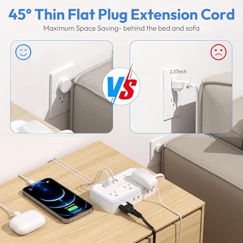 Surge Protector Power Strip with 6 Outlets 4 USB Port, 5 Ft Flat Plug Extension Cord Outlet Extender, White Extension Cord with Multiple Outlets for Indoor, Home, Office Supplies, Dorm Room Essentials - Image 3
