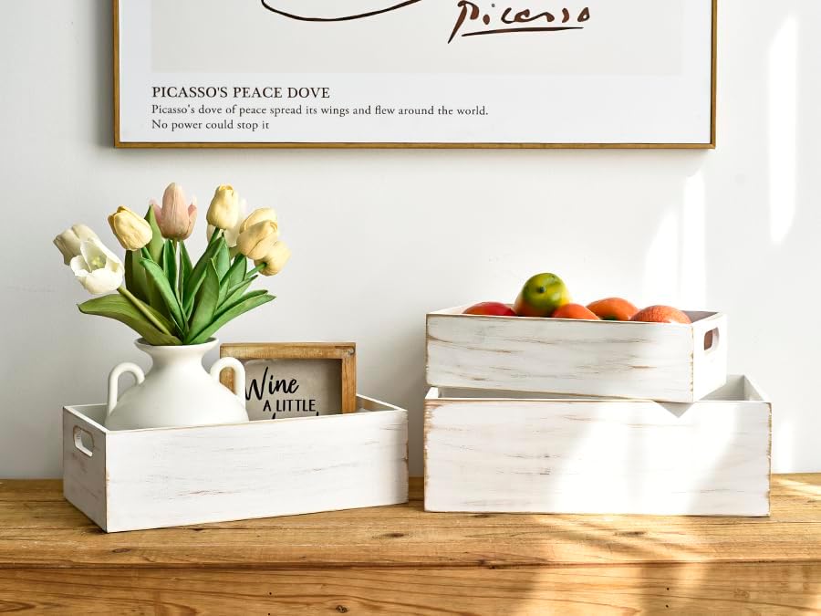 Set of 3 White Wooden Boxes for Storage Small Crates for Display and Organizing, Farmhouse Style Storage Boxes for Crafts, Decor, Home Pantry and Living Room - Image 3