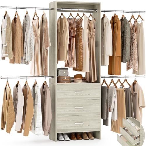 Aheaplus Closet System, 4.2-9Ft Closet Organizer with with 4 Rods, White Oak by Aheaplus
