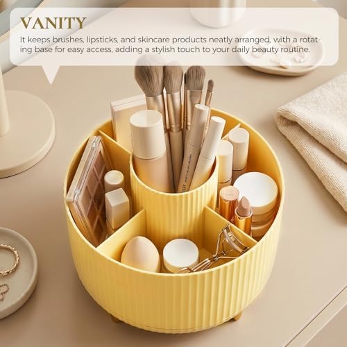 KONVINIT Pencil Pen Holder for Desk, 5 Slots 360-Degree Rotating Desktop Organizer, Cute Desk Organizers and Accessories for School, Home, Office and Art Supply, Yellow - Image 5
