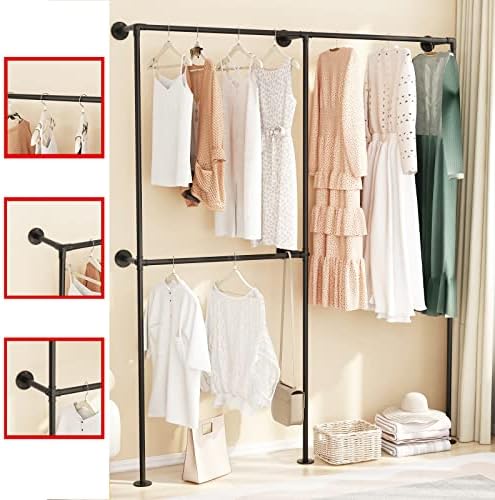 DR.IRON Industrial Pipe Clothing Racks with Double Bar, Industrial Black Clothes Racks Wall Mounted, Heavy Duty Closet Rods for Hanging Clothes Organizer Storage - Image 5