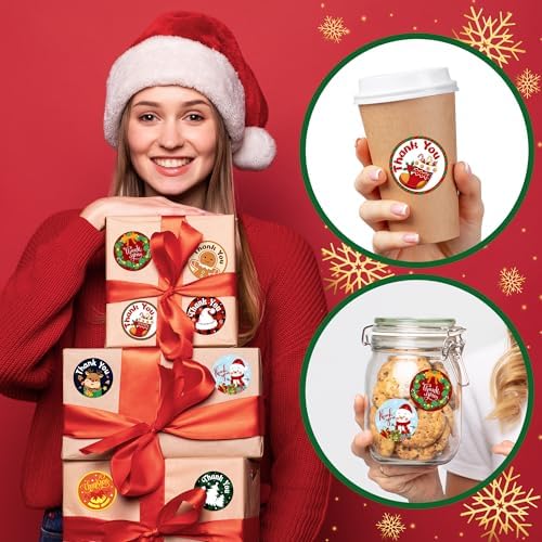 500Pcs Christmas Thank You Stickers Roll Colorful Snowman Xmas Tree Self-Adhesive Label Tag Winter Holiday DIY Crafts for Small Business Envelopes Seals Gifts Box Wrapping Goodie Bags Cards Decoration - Image 5