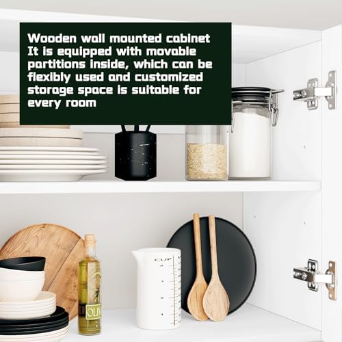 White Laundry Room Cabinets and Storage with 4 Doors and Utility Adjustable Shelf，Gabinetes Para Cocina Cupboard Kitchen Organizers and Storage Pantry Wall Mounted 12.4"D x 47.2"W x 19.7"H - Image 6