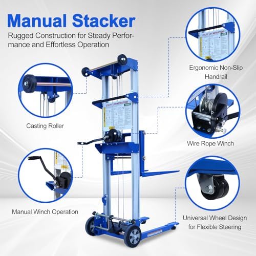 Material Lift Winch Stacker, 3.54"-70" Height Range, 500 lbs Capacity, 34.60"L x 24.80"W, Hand Winch Lift Trucks for Warehouse, Factory, Library - Image 4