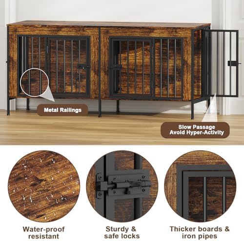 EasyCom 55.12" Dog Crate Furniture for 1 or 2 Dogs, 0-20 Pounds, Brown - Image 6