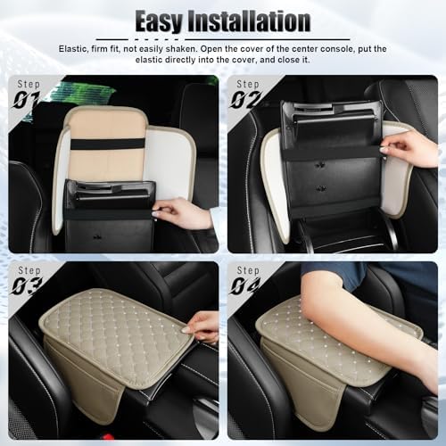 SINGARO Bling Center Console Arm Rest Cover for Car, Middle Console Armrest Storage Box Cover, Interior Bling Car Accessories for Women and Man Gifts Interior Sets (Beige) - Image 5
