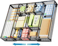 Marbrasse Expandable Desk Drawer Organizer, Mesh Drawer Organizer Tray with 10 Adjustable Compartments, Desk Organizers and Accessories, 5 Dividers Drawer for Office Supplies, Makeup & Vanity (Black) by Marbrasse