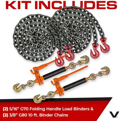 VULCAN Chain and Load Binder Kit - (2) Grade 80 3/8 Inch x 10 Foot Chains and (2) Folding Handle Load Binders - 7,100 Pound Safe Working Load - Image 7
