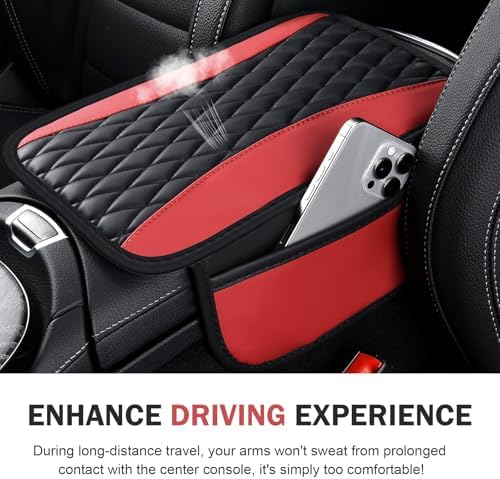 Car Center Console Cover, Upgraded Patchwork Leather Arm Rest Cover with Side Storage Pockets, Comfortable Auto Armrest Protector Cushion, Universal Middle Console Pad for SUV, Sedan (Red) - Image 7