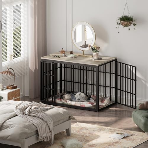 Lyromix 54" Dog Crate Furniture with Foldable Door, Grey - Image 5