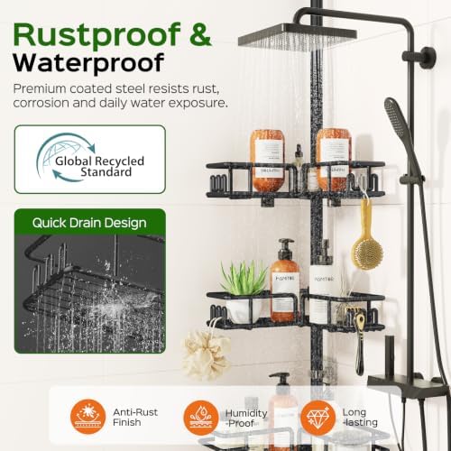 HAMITOR Shower Caddy Tension Pole, 4-Tier Rustproof Bathroom Organizer - Image 2