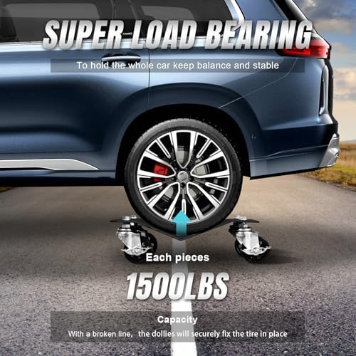 Big RED Wheel Dolly: Tire Stake with Brakes and Vehicle Tire Dolly Cart with (4) Wheels for Moving Cars and Repair, 3000 lbs Capacity, 2 Pack - Image 3