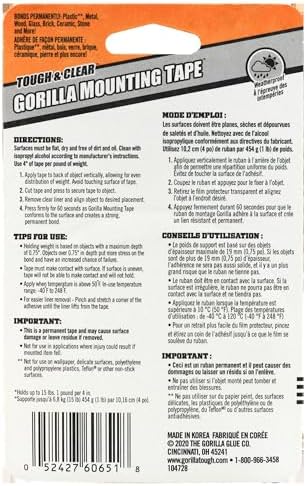 GORILLA Invisible Hold Mounting Tape, Holds Up to 15 lbs, Clear, 1" x 60", (Pack of 6) - Image 2
