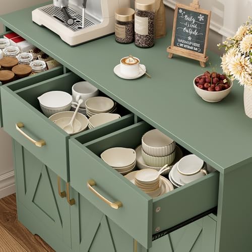 HOSTACK Kitchen Buffet Cabinet with Storage, Sideboard Coffee Bar, Green - Image 6