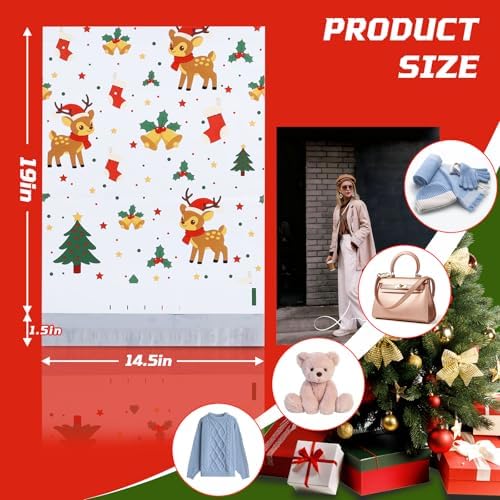 Polysells 14.5x19 inches Cute Poly Mailers 50 Pcs Waterproof Self-Sealing Holiday Shipping Bags for Clothing & Gifts - Image 2