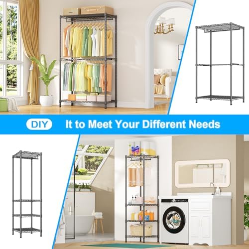 Ulif E10 Clothes Rack（With Stretchable Hanger Rod）Freestanding Clothing Racks for Hanging Clothes，Adjustable Closet Organizer System，Portable Garment Rack 73-97" W x 15" D x 72" H，Max Load 800LBS，Grey - Image 6