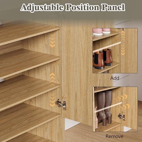 HUANLEGO Shoe Cabinet Storage for Entryway with Doors, Oak - Image 4