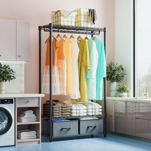 IZEUK Heavy Duty Garment Rack Wire Clothes Rack for Hanging Clothes (Dark Grey, 3 Tier with 2 box, 15.7" D x 35.5" W x 72.4" H) - Image 6
