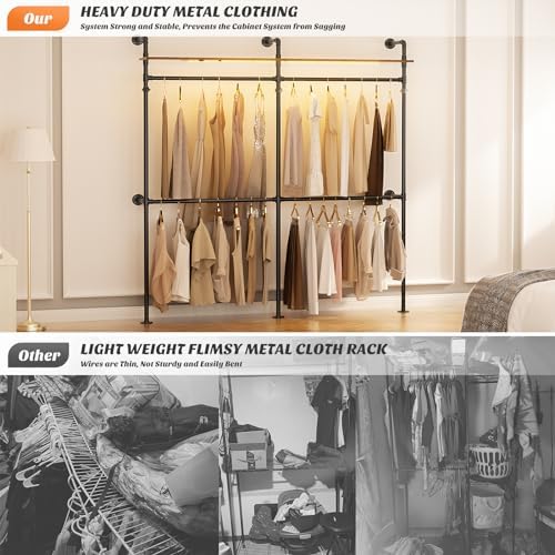 Aheaplus Industrial Pipe Clothing Rack, 79.7'' Closet System with LED Light - Image 4