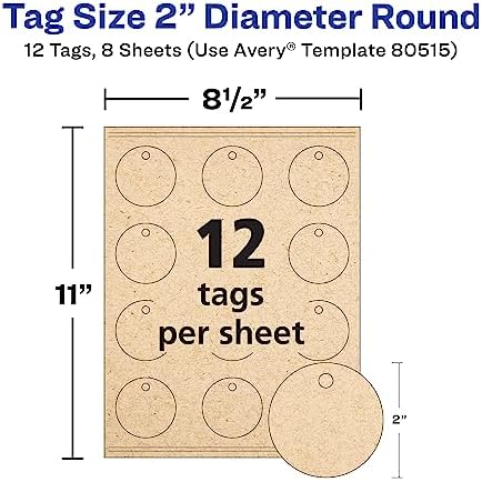 Avery® Kraft Brown Round Tags, Sure Feed® Technology, 2" Diameter, Printable on Both Sides, Includes Strings, 96 Total (80515) - Image 5