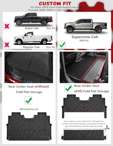 Floor Mats for Ford F150 2015-2026 SuperCrew/Lightning 2022-2026, Custom Fit TPE All Weather Floor Liners, 1st & 2nd Row F150 Car Accessories - Image 2