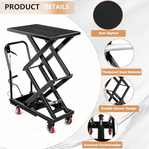 Hydraulic Lift Table Cart, 330 LBS Load Capacity 50 in Lifting Height, Manual Double Scissor Lift Table with Non-Slip Pad and 4 Wheels,Hydraulic Scissor Cart for Material Handling (330 LBS - Double) - Image 4